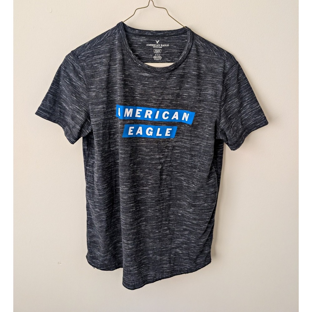 American Eagle Outfitters Flex Shirt Mens M Gray Blue Graphic Logo Crew Neck